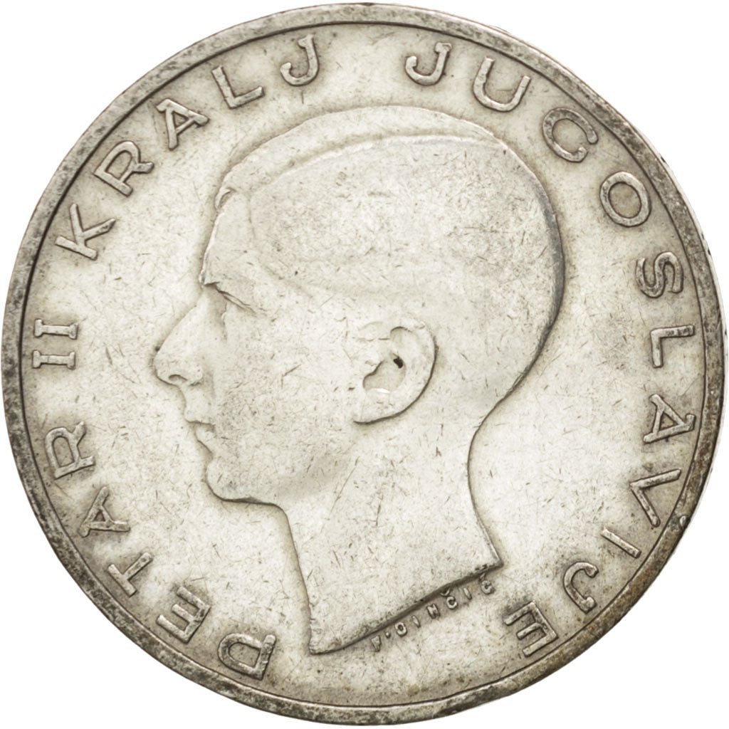 YUGOSLAVIA, 20 Dinara, 1938, KM #23, EF(40-45), Silver, 27, 8.96