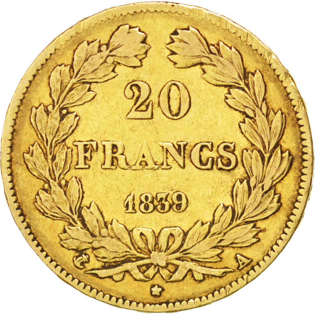 Francia, Louis-Philippe, 20 Francs, 1839, Paris, BB, Oro, KM:750.1, Gadoury:1031