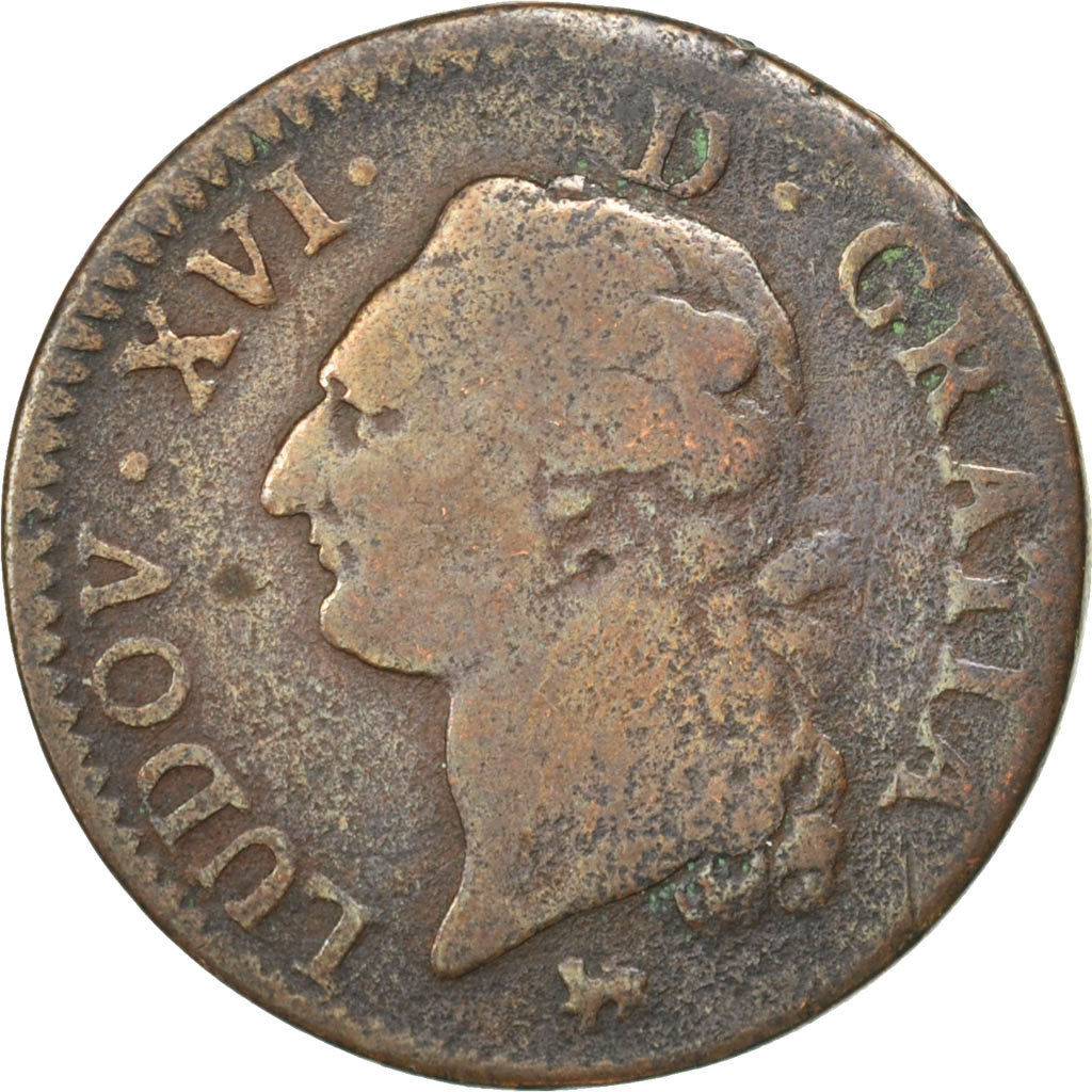 Francia, Louis XVI, Sol ou sou, Sol, 1791, Paris, B+, Rame, KM:578.1, Gadoury...