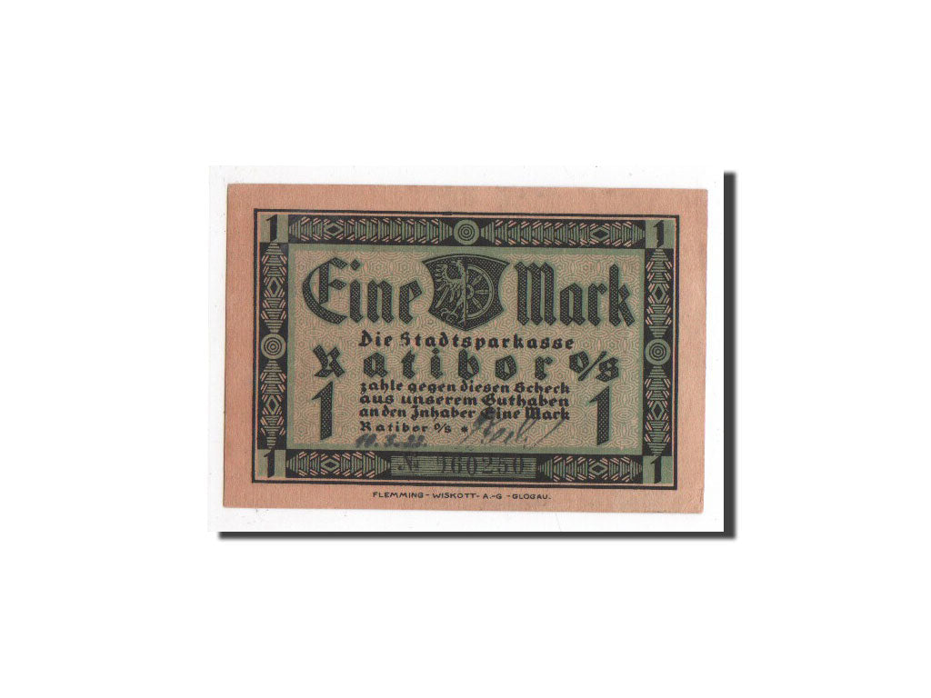 Banconote, Germania, Ratibor, 1 Mark, Monument, O.D, Undated, FDS, Mehl:1100.1b
