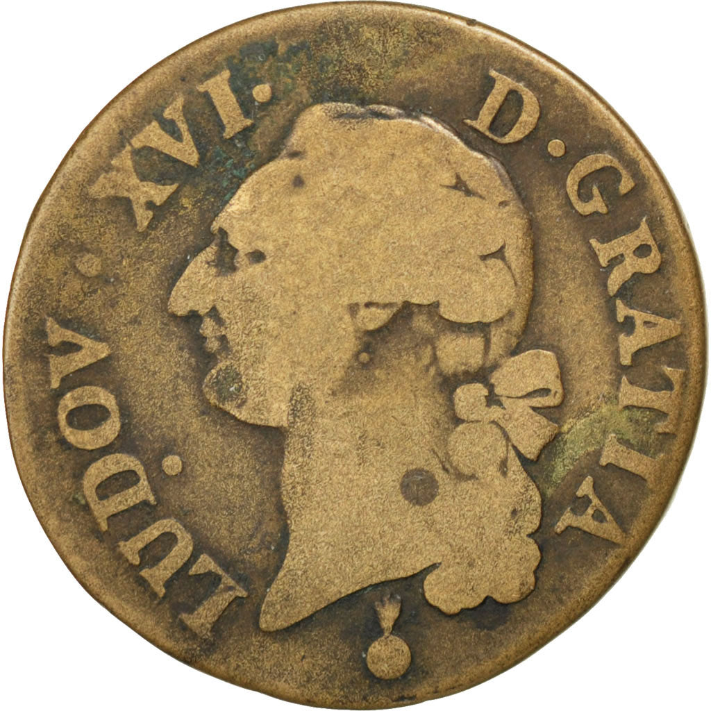 FRANCE, Sol, 1791, Metz, KM #602.1, F(12-15), Copper, Gadoury #350, 11.97