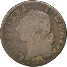 FRANCE, Sol ou sou, Sol, 1784, Bayonne, KM #578.9, VG(8-10), Copper, Gadoury...