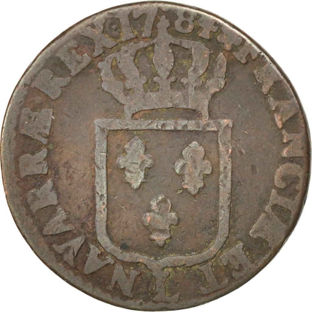 FRANCE, Sol ou sou, Sol, 1784, Bayonne, KM #578.9, VG(8-10), Copper, Gadoury...