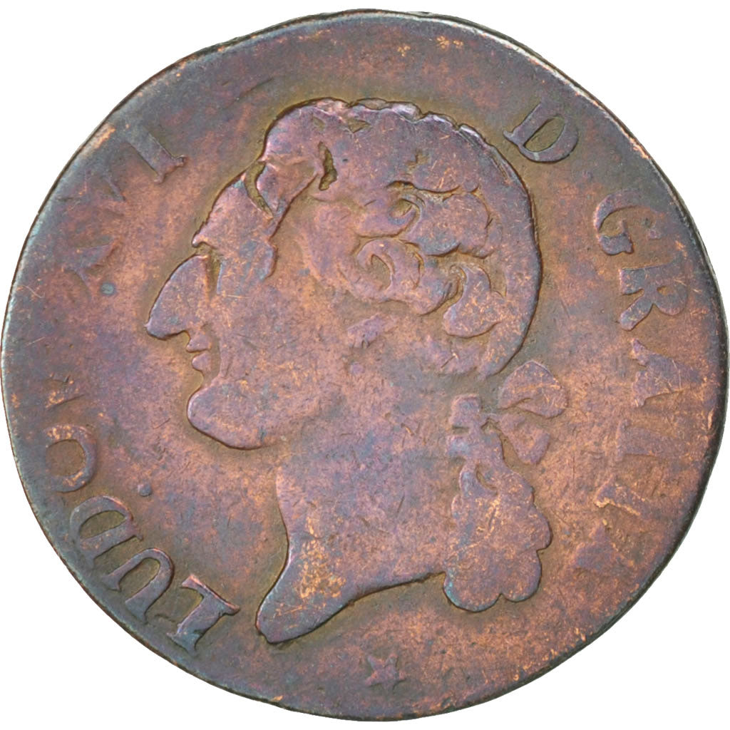 FRANCE, 1/2 Sol ou 1/2 sou, 1/2 Sol, 1791, Lille, KM #586.15, F(12-15), Copper,.