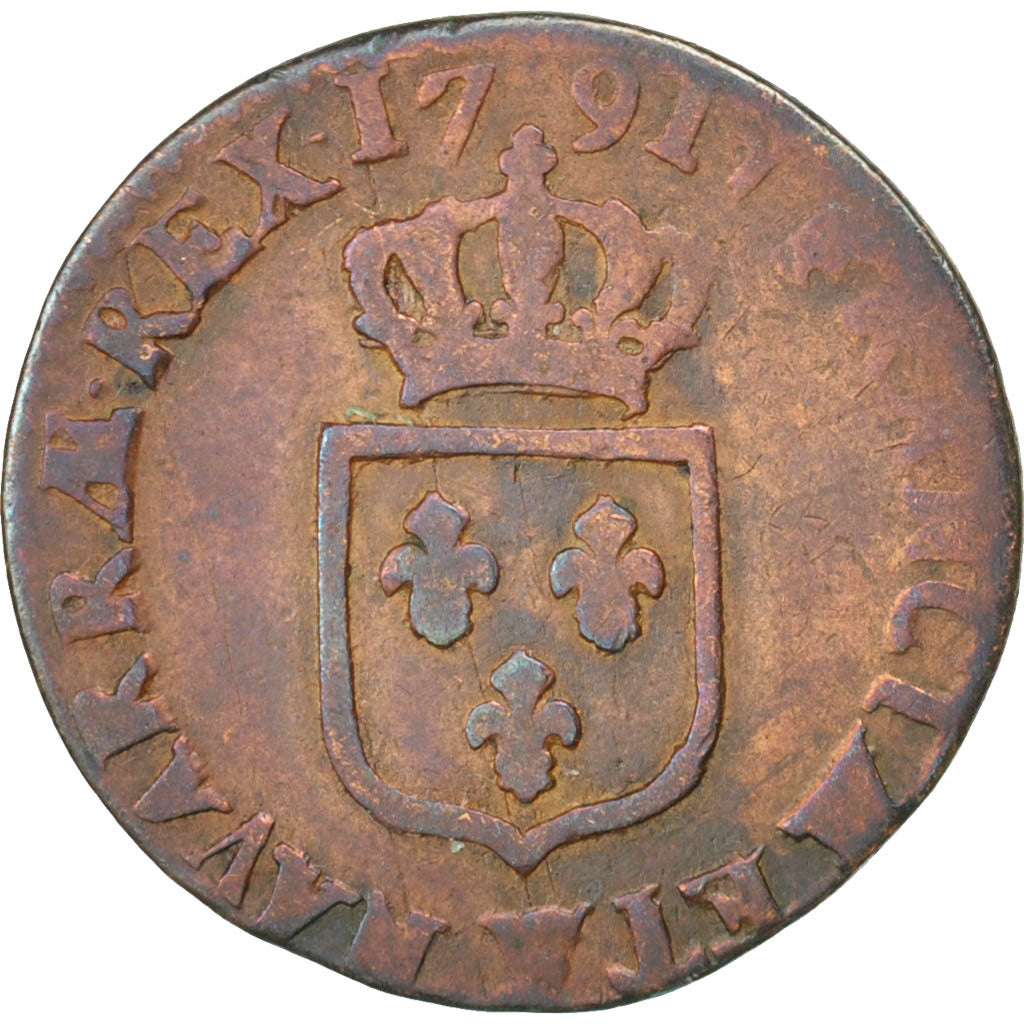 FRANCE, 1/2 Sol ou 1/2 sou, 1/2 Sol, 1791, Lille, KM #586.15, F(12-15), Copper,.