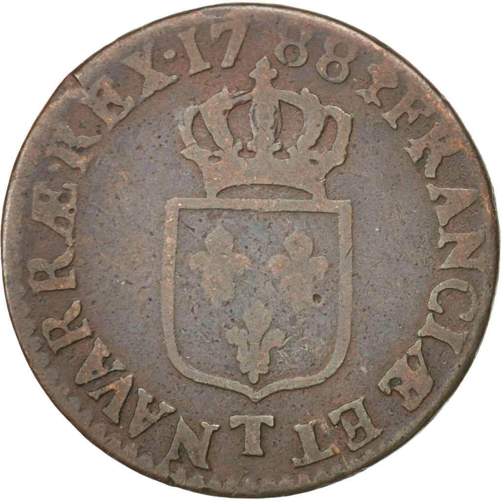 Louis XVI, 1/2 Sol à l'écu, 1788 T, Nantes, Gadoury 349