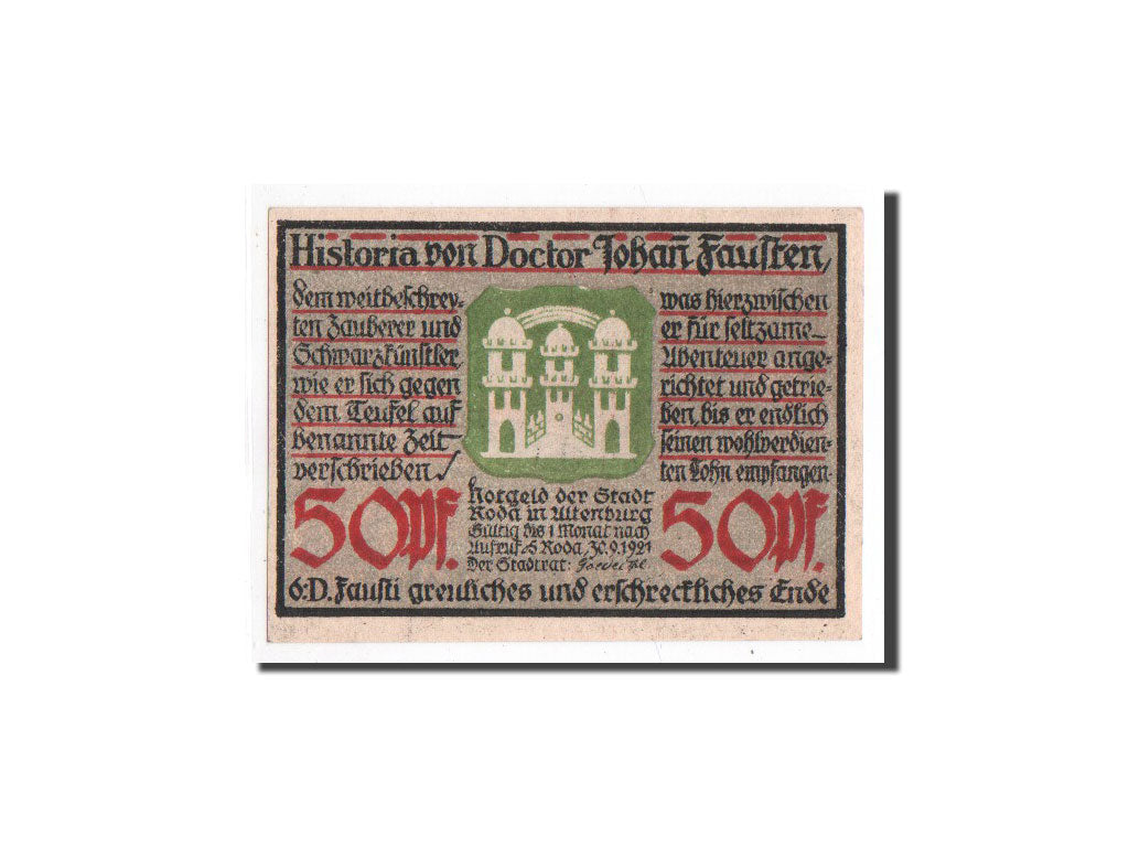 Germany, Roda, 50 Pfennig, personnage, 1921, 1921-09-30, UNC(65-70), Mehl:1127.1