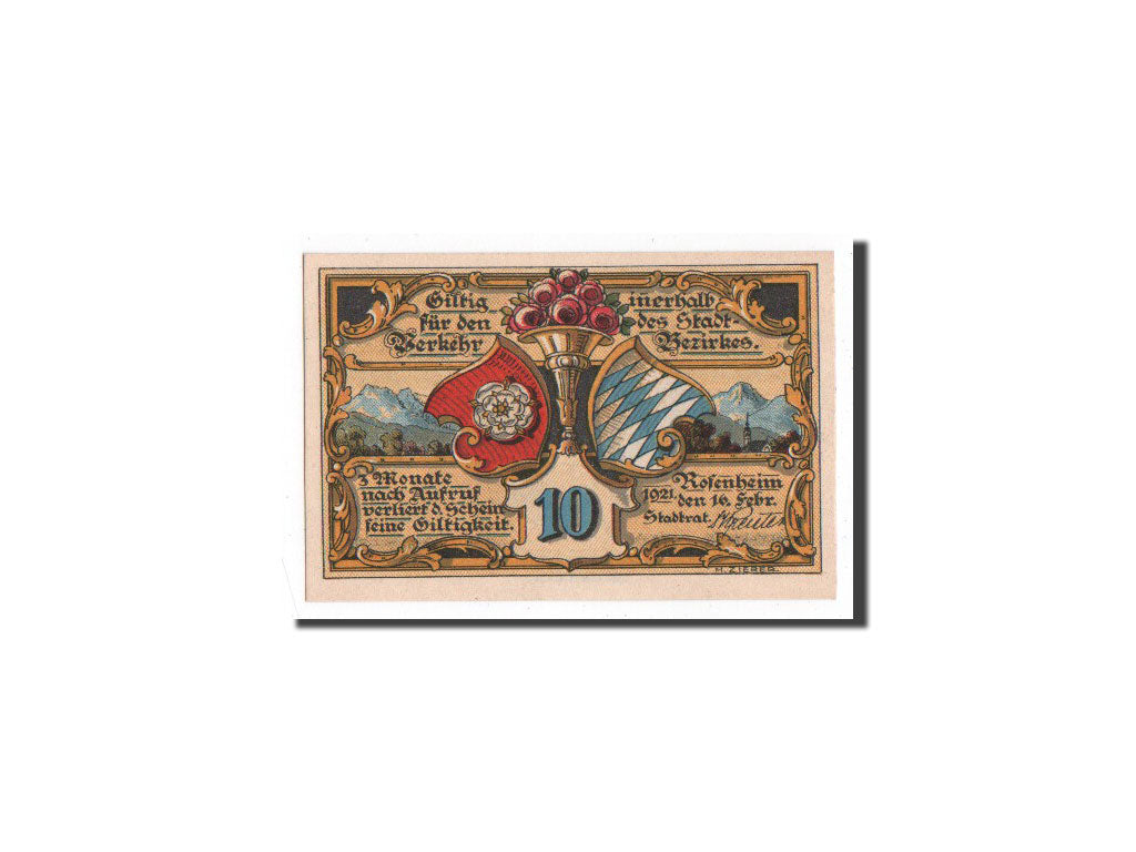 Banknote, Germany, Rosenheim, 10 Pfennig, Monument, 1921, 1921-02-16