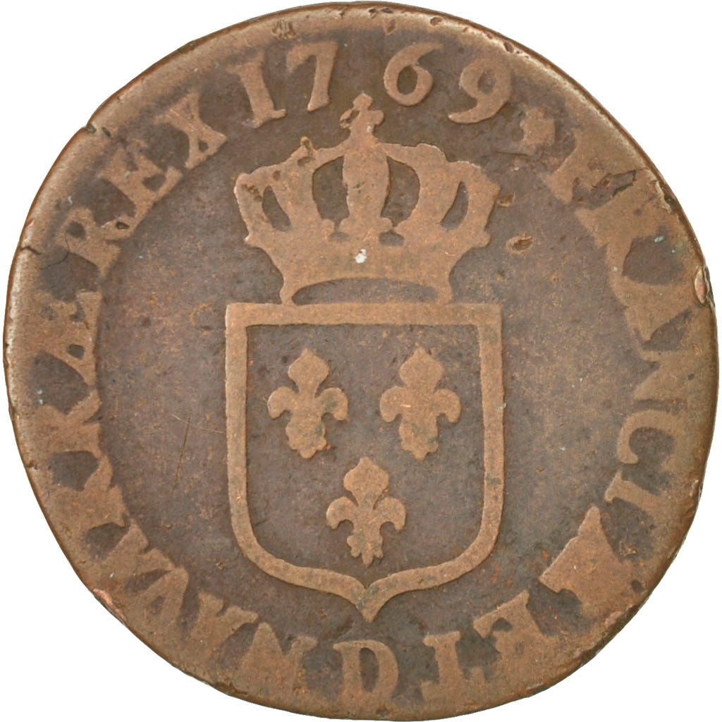 Moneta, Francia, Louis XV, Demi sol à la vieille tête, 1/2 Sol, 1769, Lyon, B