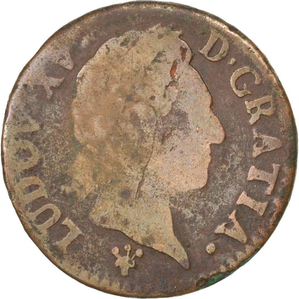 FRANCE, Demi sol à la vieille tête, 1/2 Sol, 1770, Reims, KM #544.9, VG(8-10), C