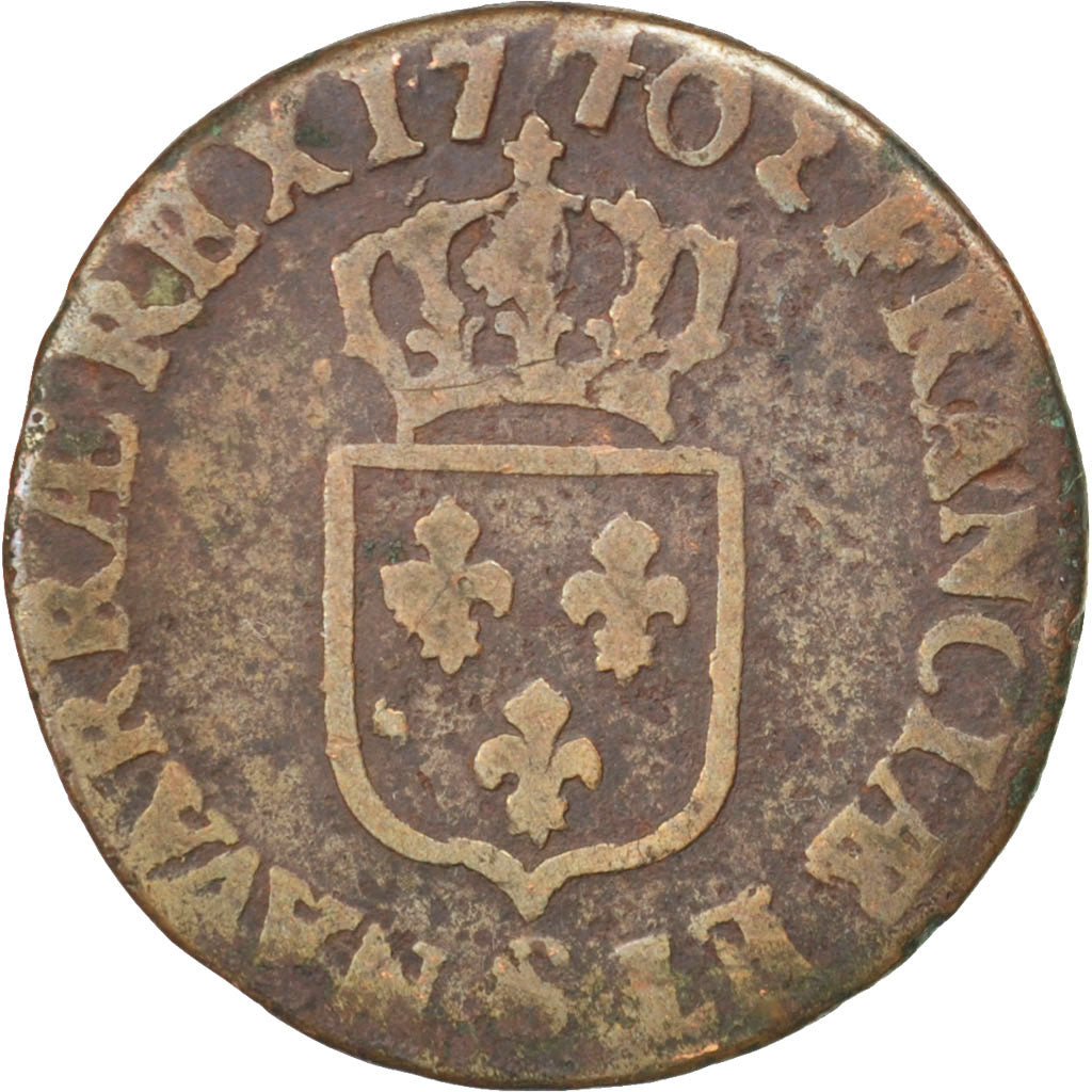 FRANCE, Demi sol à la vieille tête, 1/2 Sol, 1770, Reims, KM #544.9, VG(8-10), C