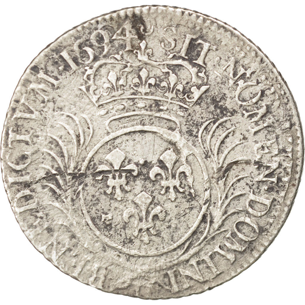 Coin, France, Louis XIV, 1/4 Écu aux palmes, 1/4 Ecu, 1694, Lyon, VF(20-25)