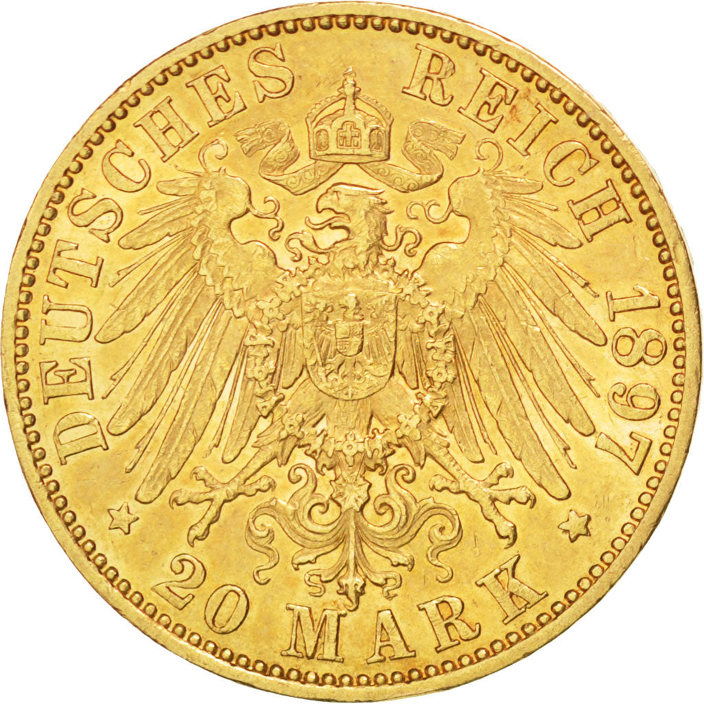 Stati tedeschi, PRUSSIA, Wilhelm II, 20 Mark, 1897, Berlin, BB+, Oro, KM:521