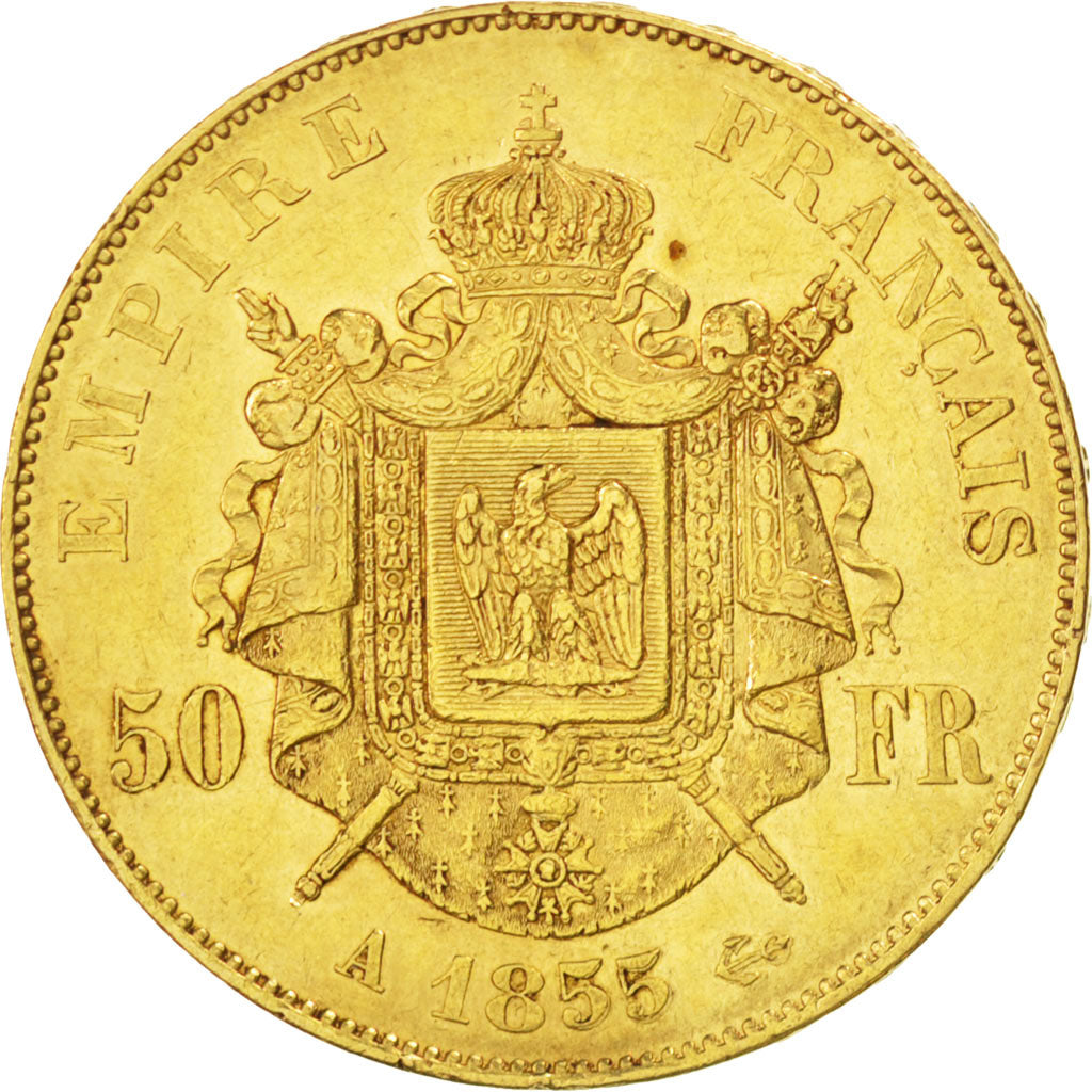 Second Empire, 50 Francs or Napoléon III tête nue, 1855 A, Paris, Gadoury 1111