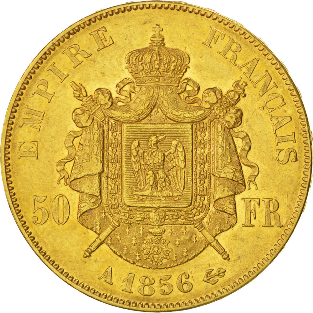 FRANCE, Napoléon III, 50 Francs, 1856, Paris, KM #785.1, AU(50-53), Gold, Gadour
