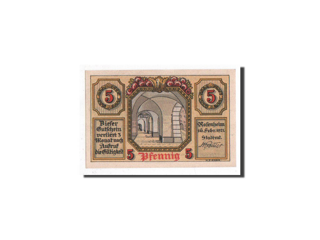 Banknote, Germany, Rosenheim, 5 Pfennig, Ecusson, 1921, 1921-02-16, UNC(65-70)