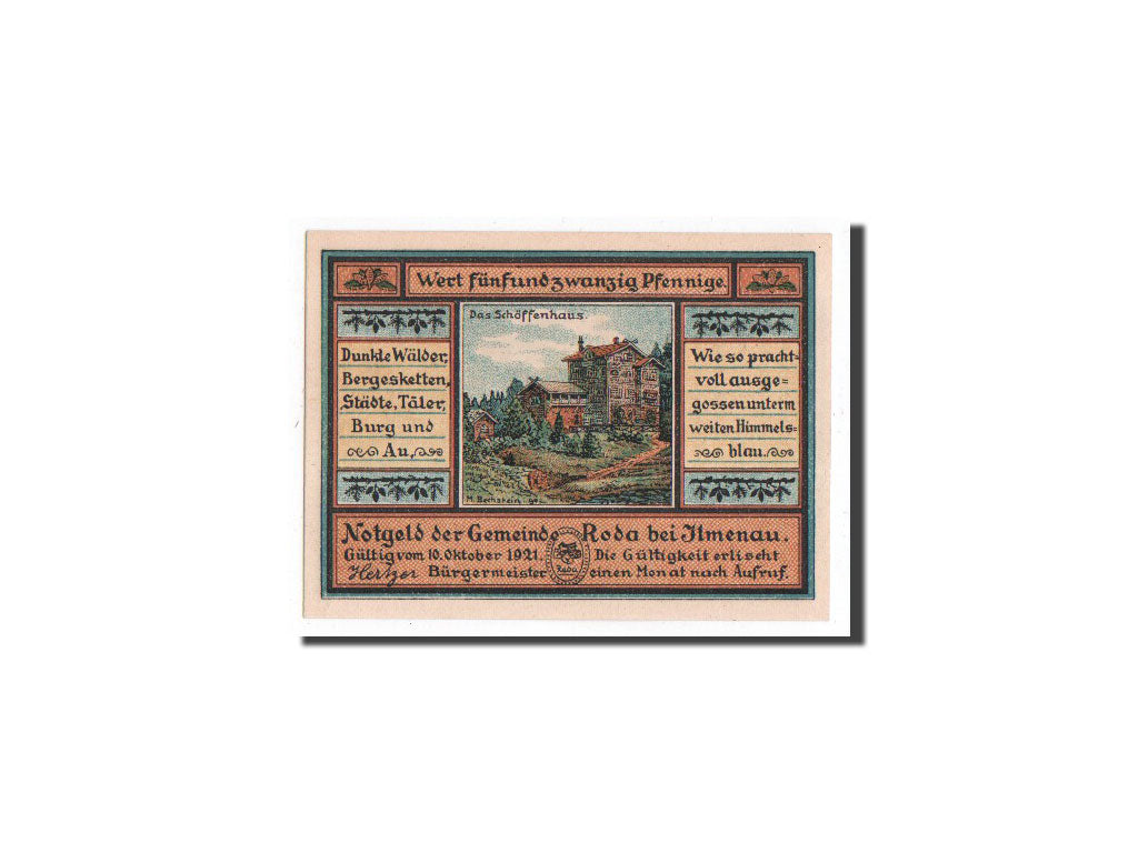 Banknote, Germany, Roda, 25 Pfennig, personnage, 1921, 1921-10-10, UNC(65-70)