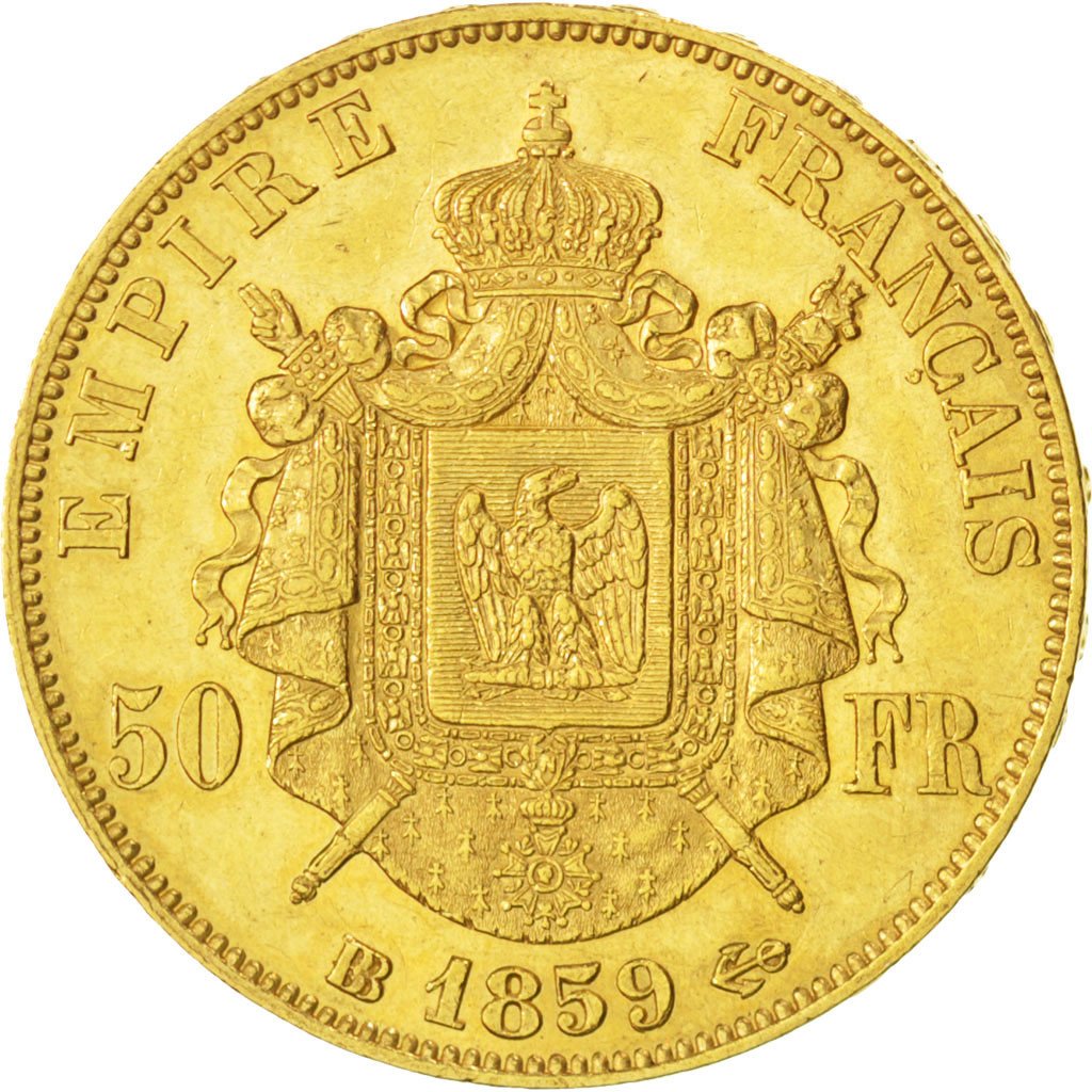 FRANCE, Napoléon III, 50 Francs, 1859, Paris, KM #785.1, AU(50-53), Gold, Gadour