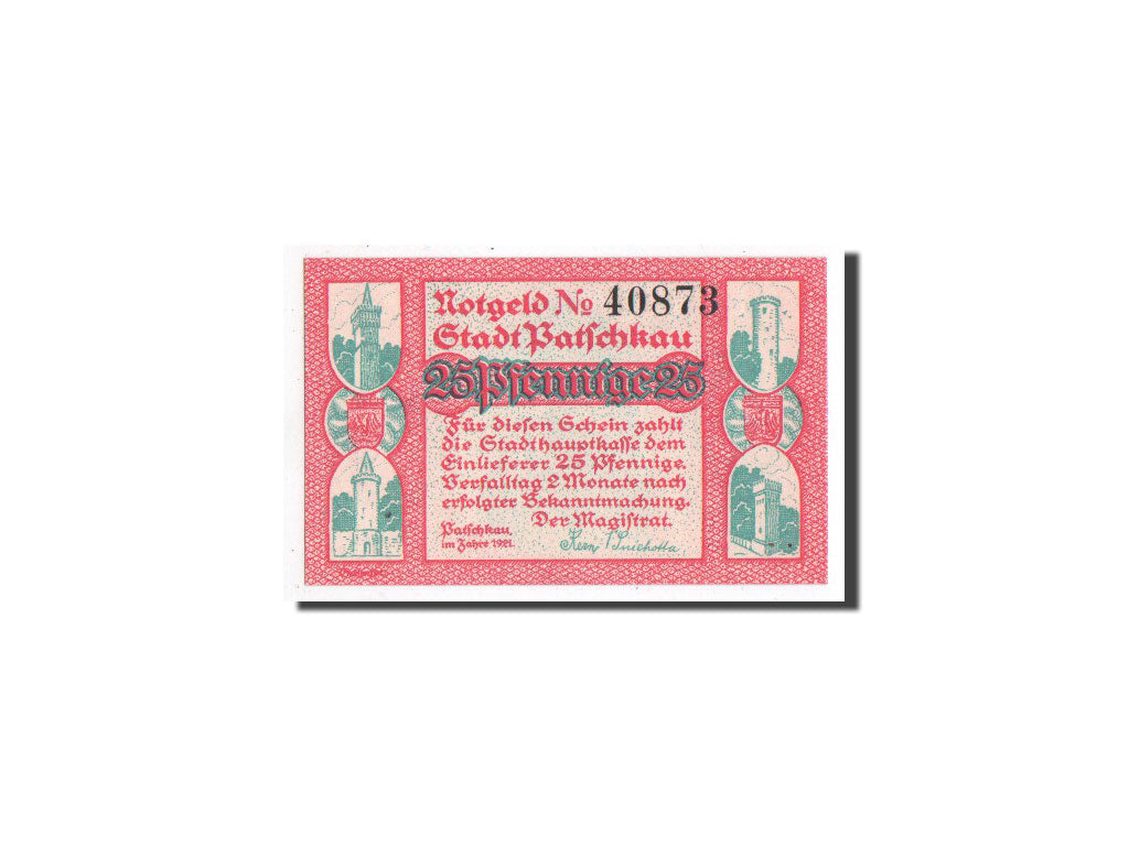 Banknote, Germany, Patschkau, 25 Pfennig, château, 1921, Undated, UNC(65-70)