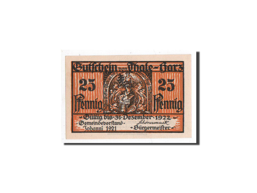 Billet, Allemagne, Thale a.Harz Stadt, 25 Pfennig, personnage, 1921, Undated