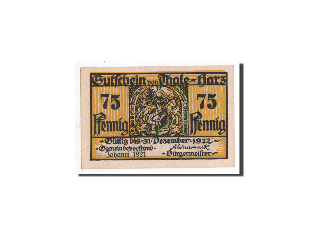 Banknote, Germany, Thale a.Harz Stadt, 75 Pfennig, chasseur, 1921, Undated