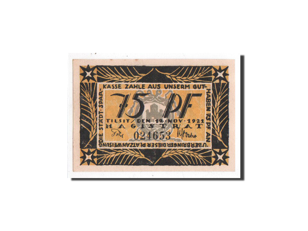 Banknote, Germany, Tilsit, 75 Pfennig, Batiment, 1921, Undated, UNC(65-70)