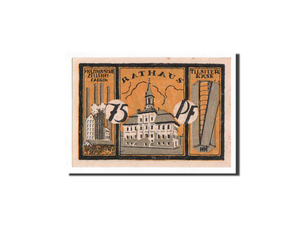 Banknote, Germany, Tilsit, 75 Pfennig, Batiment, 1921, Undated, UNC(65-70)