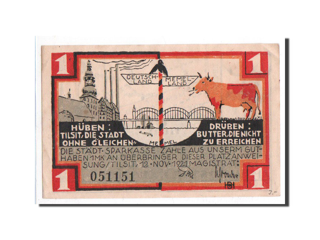 Germany, Tilsit, 1 Mark, carte, 1921, UNC(65-70), Mehl:1324