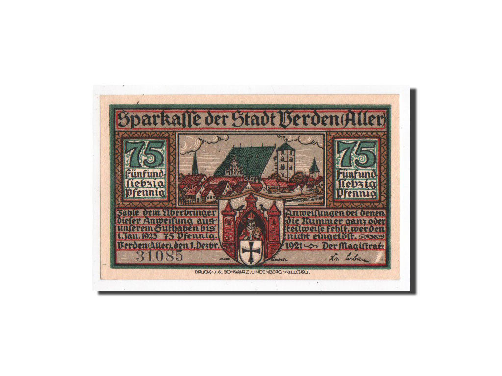 Banknote, Germany, Verden a.d Aller, 75 Pfennig, personnage, 1921, 1921-12-01