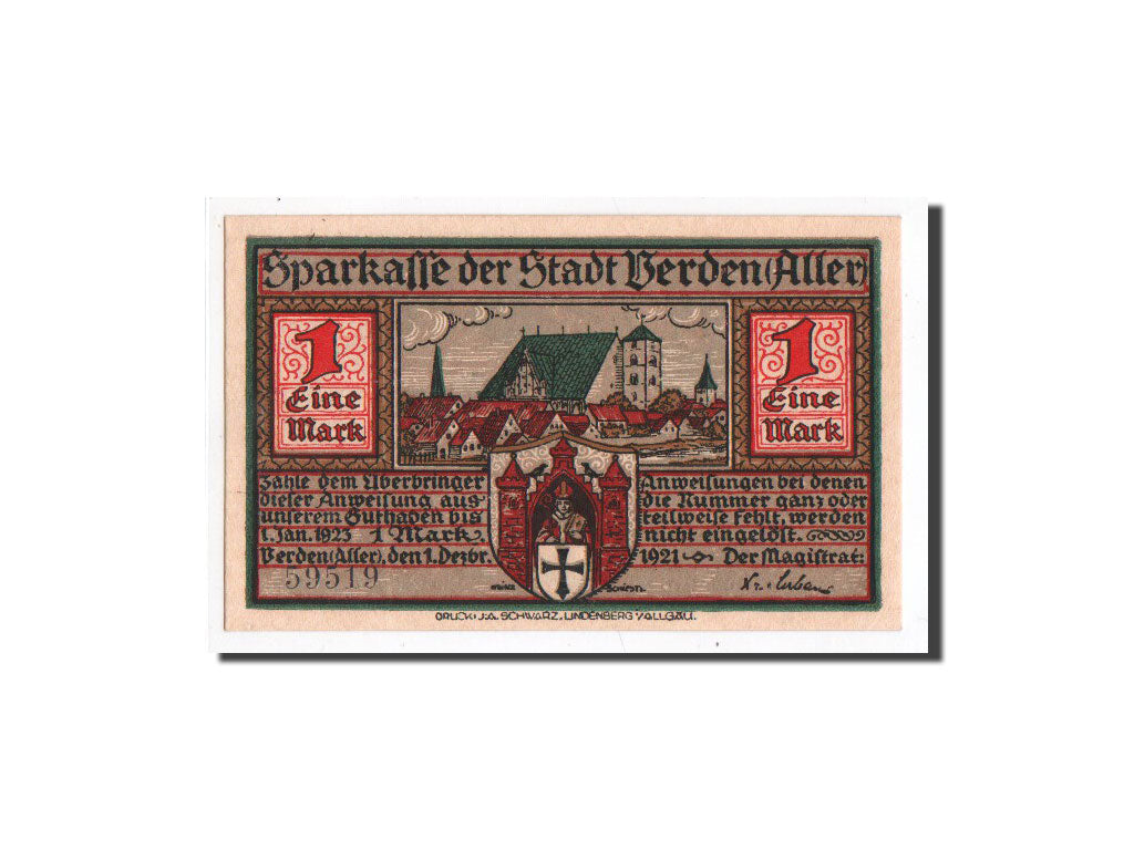 Banknote, Germany, Verden a.d Aller, 1 Mark, personnage, 1921, 1921-12-01