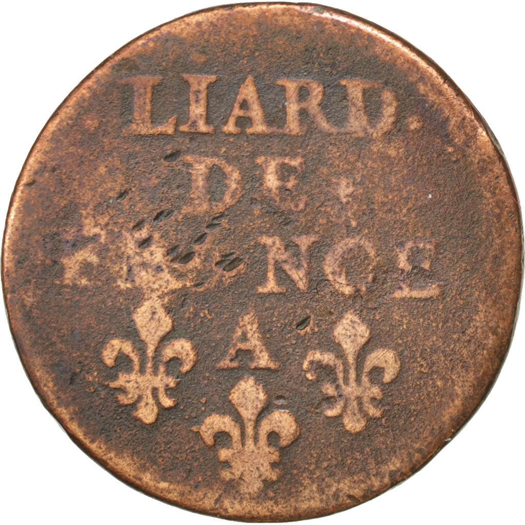 FRANCE, Liard de France au buste juvénile, deuxième type, Liard, 1655, Paris, KM
