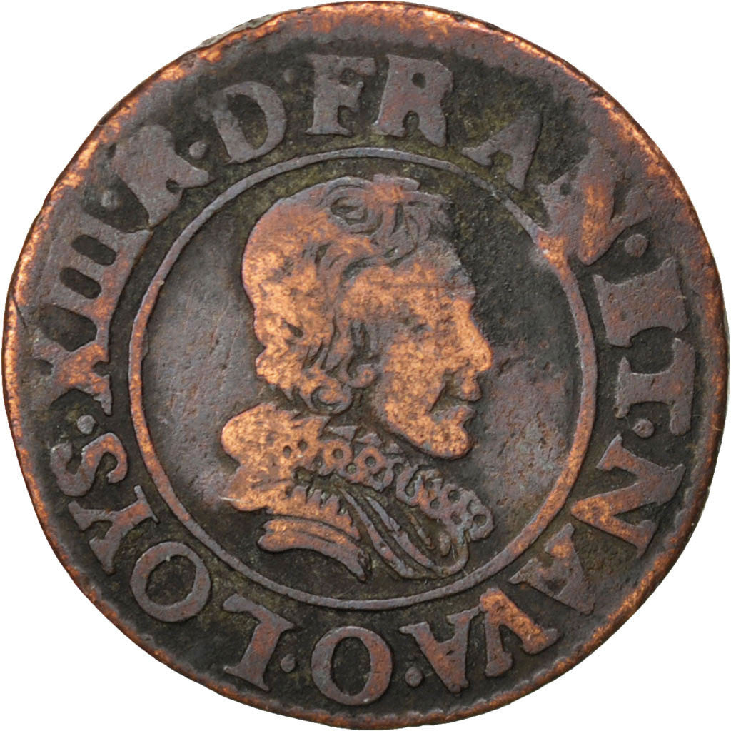 Münze, Frankreich, Louis XIII, Double tournois, buste juvénile, Double