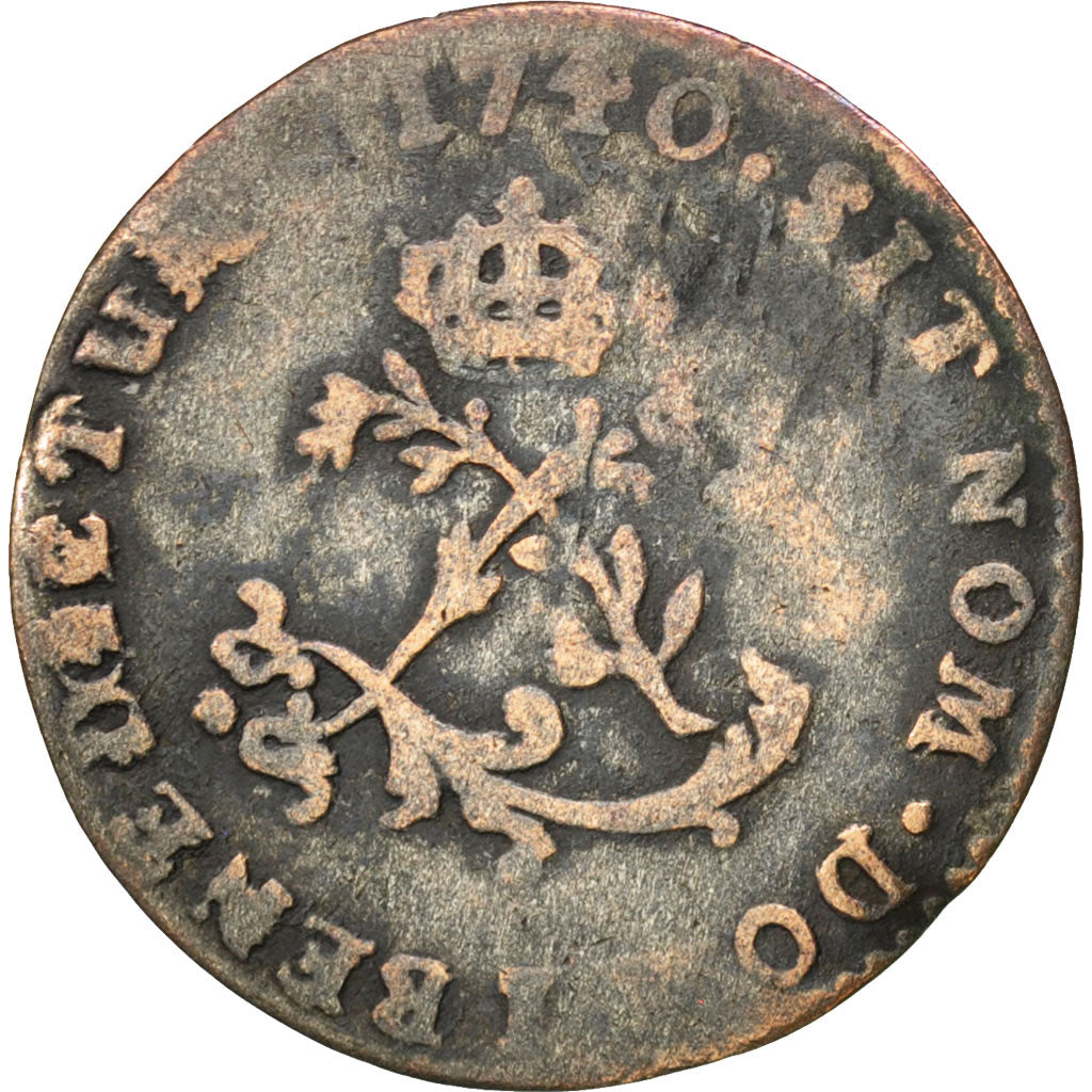 Francia, Louis XV, Double sol (2 sous) en billon, 2 Sols, 1740, Limoges, MB,...