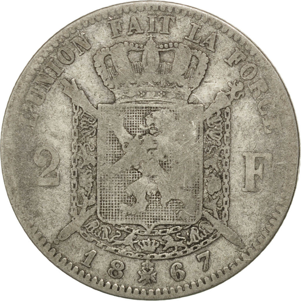 Belgio, Leopold II, 2 Francs, 2 Frank, 1867, B, Argento, KM:30.1