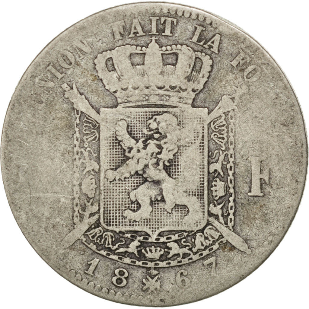 Belgio, Leopold II, 2 Francs, 2 Frank, 1867, B+, Argento, KM:30.1