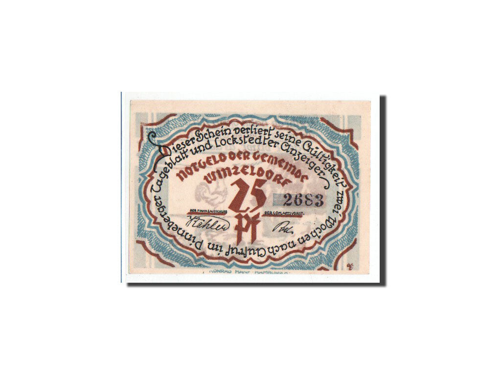 Banknote, Germany, Winzeldorf, 25 Pfennig, coq, O.D, Undated, UNC(65-70)