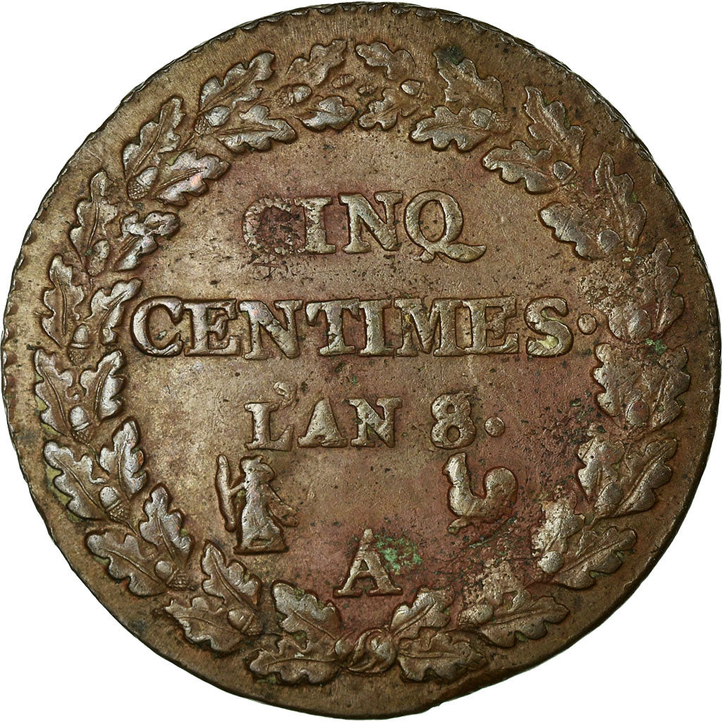 Francia, Dupré, 5 Centimes, 1799, Paris, BB+, Bronzo, KM:640.1, Gadoury:126a