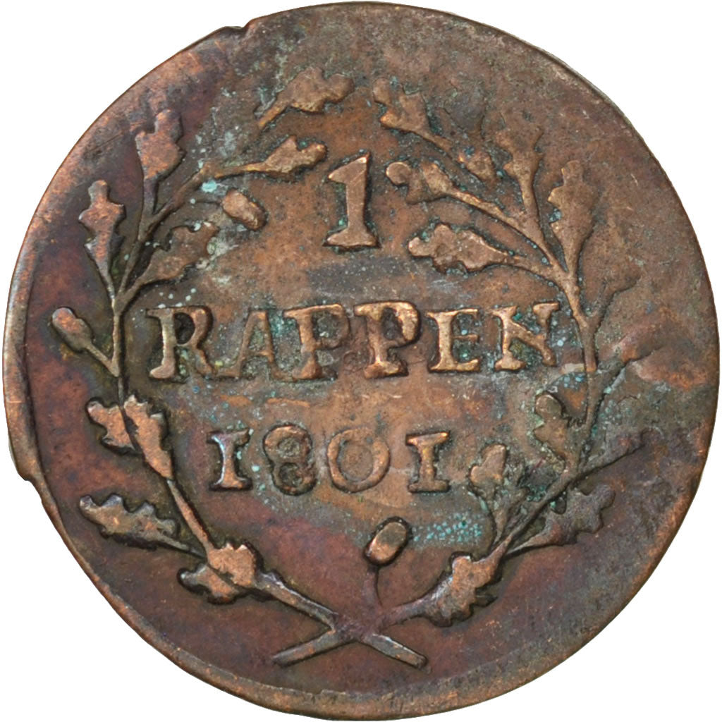 SWITZERLAND, Rappen, 1801, KM #A11, EF(40-45), Billon, 0.67