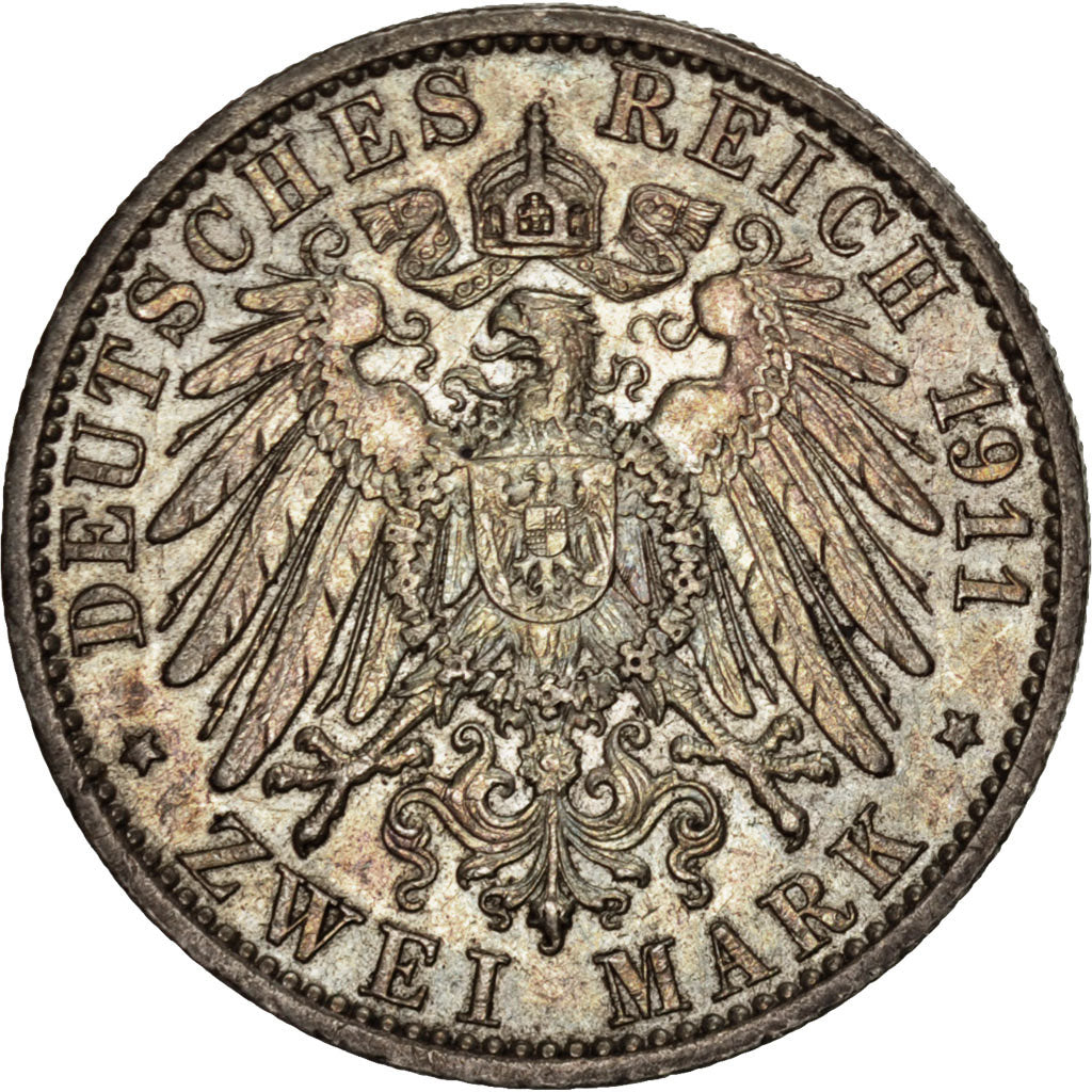 Stati tedeschi, PRUSSIA, Wilhelm II, 2 Mark, 1911, Berlin, BB+, Argento, KM:522