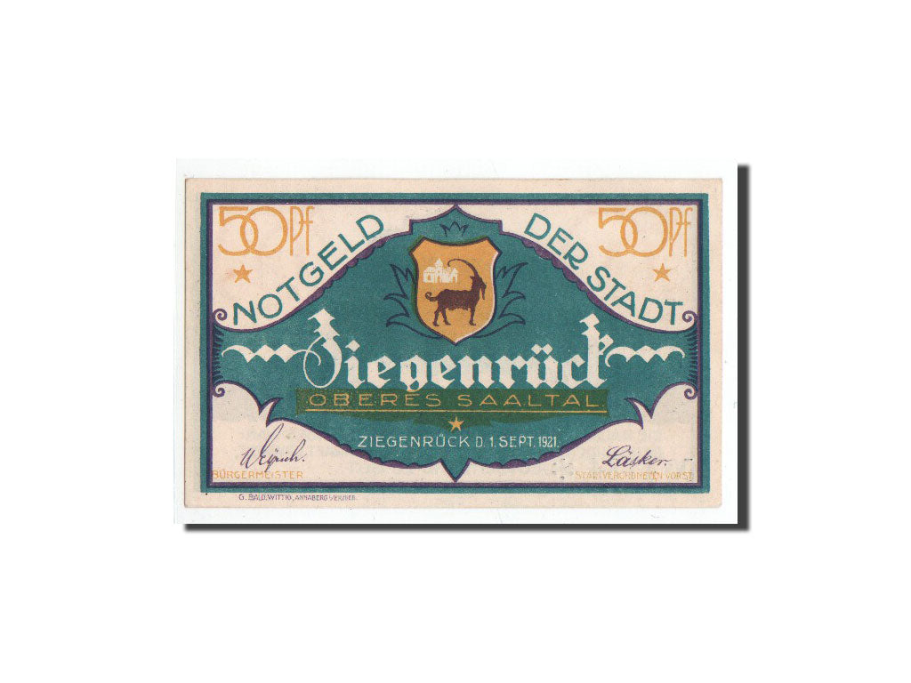 Billet, Allemagne, Ziegenrück, 50 Pfennig, paysage, 1921, 1921-09-01, NEUF