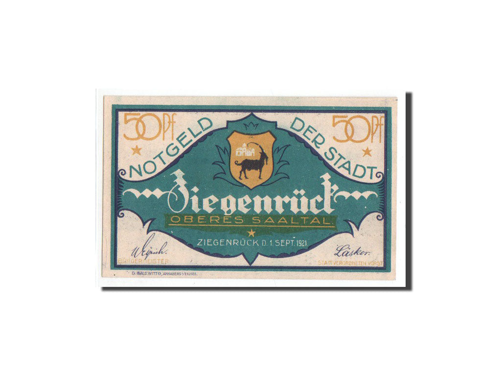 Banknote, Germany, Ziegenrück, 50 Pfennig, paysage, 1921, 1921-09-01