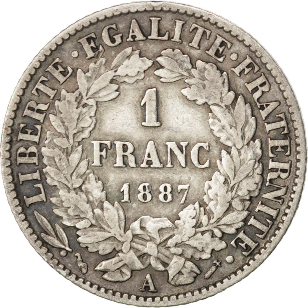 Moneta, Francia, Cérès, Franc, 1887, Paris, BB, Argento, KM:822.1