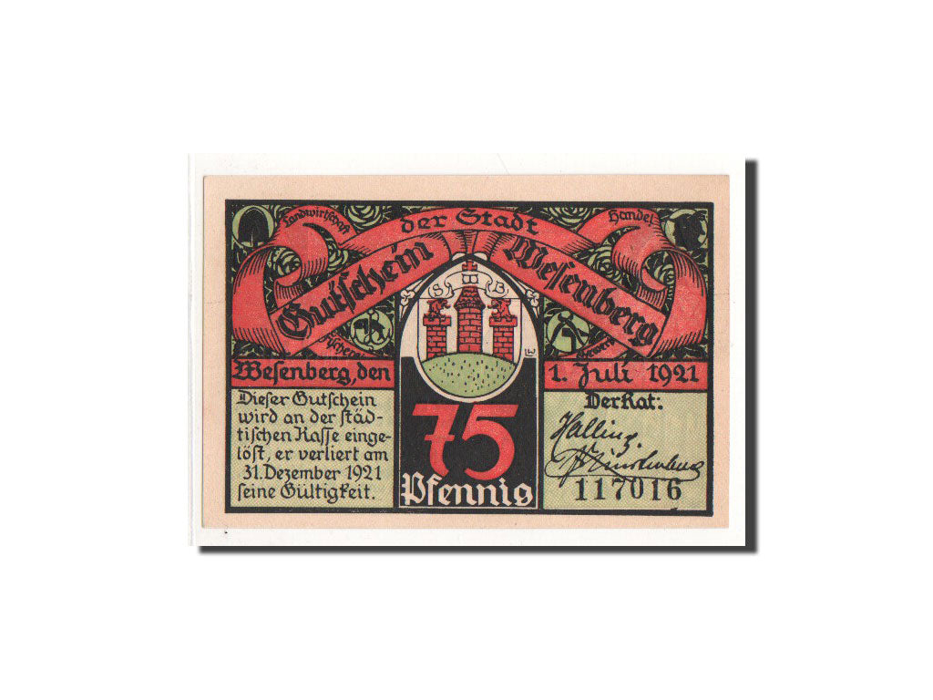Banknote, Germany, Wesenberg, 75 Pfennig, personnage, 1921, 1921-07-01