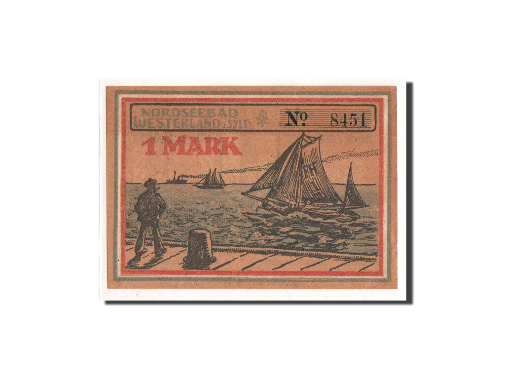 Banknote, Germany, Westerland, 1 Mark, bateau, 1921, Undated, UNC(65-70)