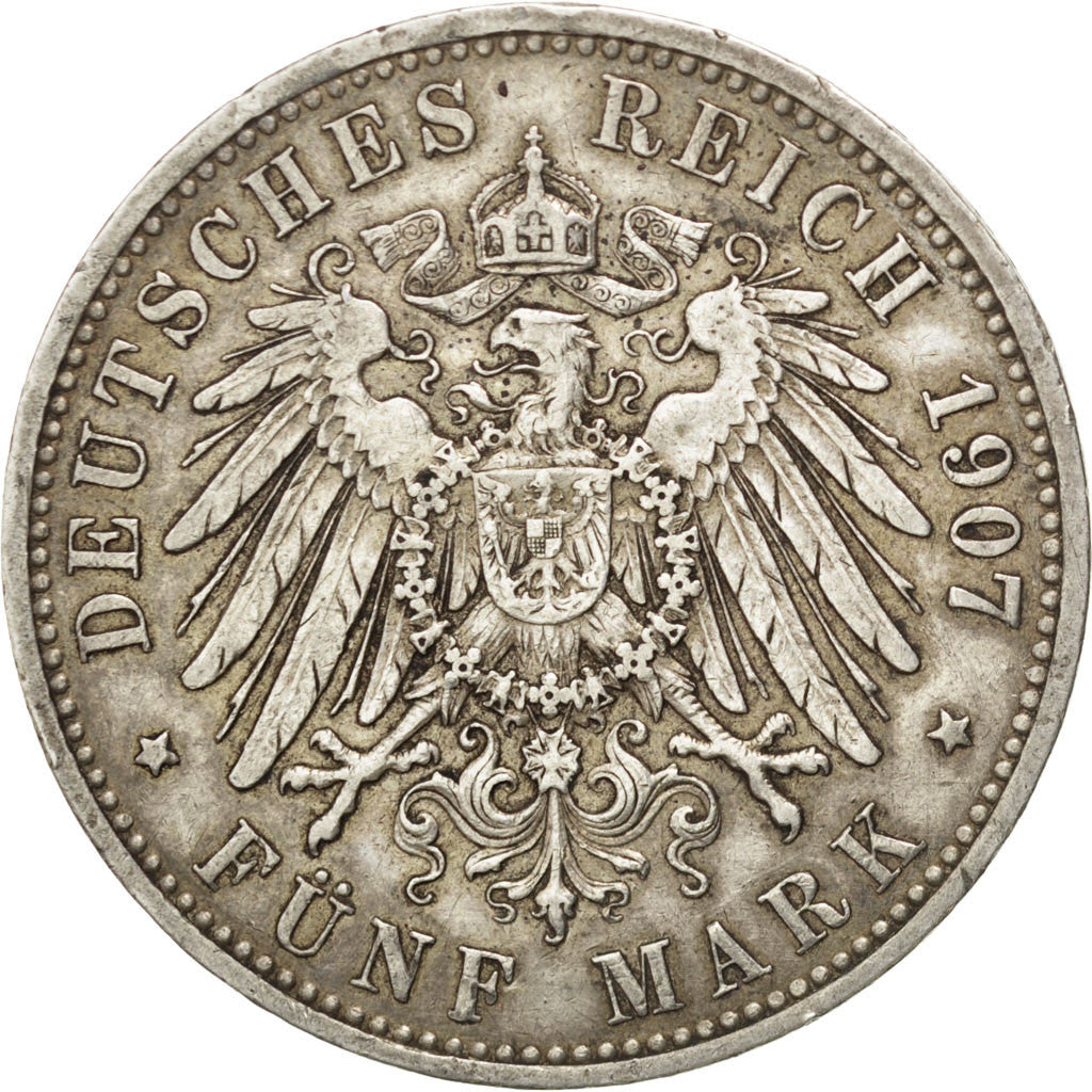 Moneta, Stati tedeschi, PRUSSIA, Wilhelm II, 5 Mark, 1907, Berlin, BB+, Argento