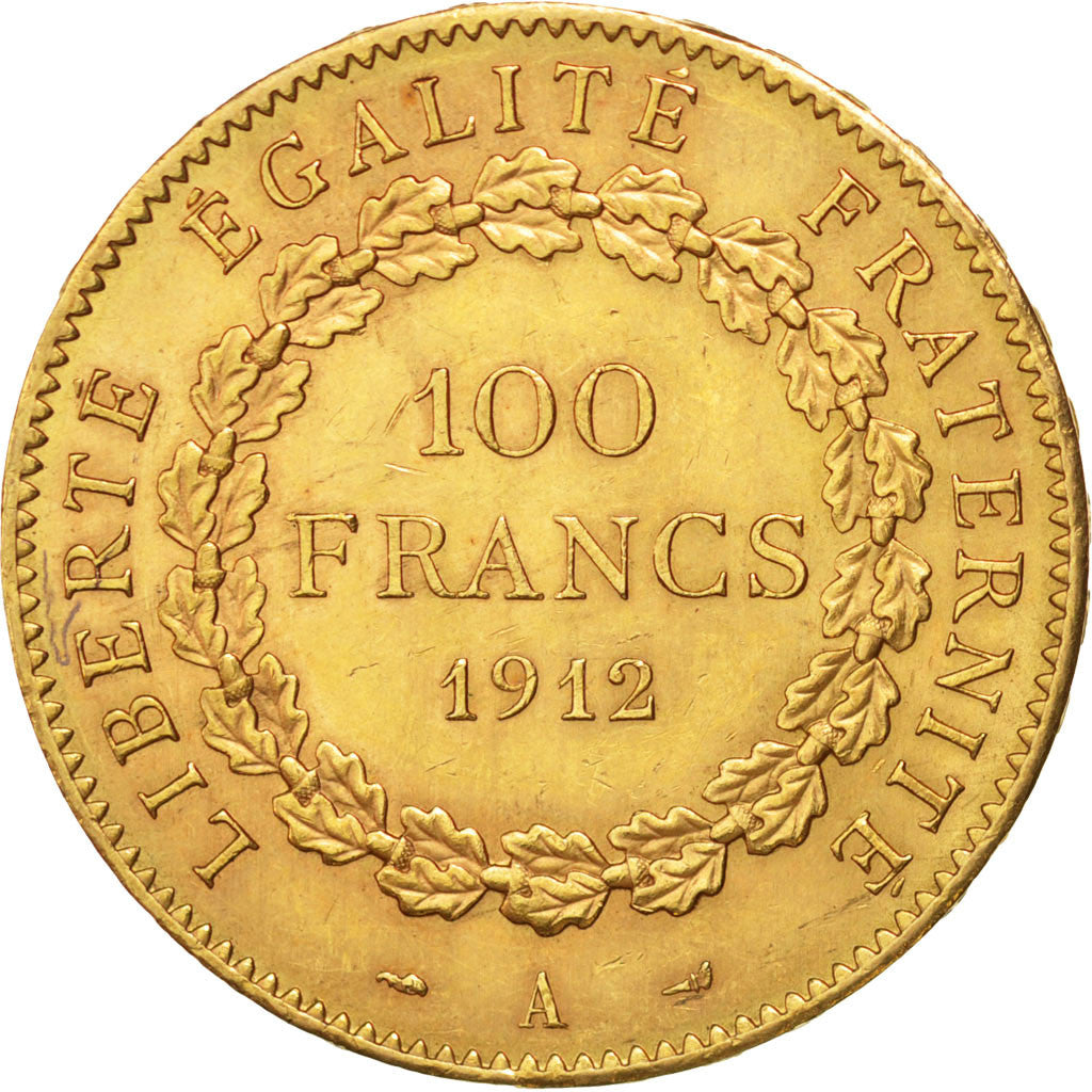 FRANCE, 100 Francs, 1912, Paris, KM #858, AU(50-53), Gold, Gadoury #1137a, 32.34