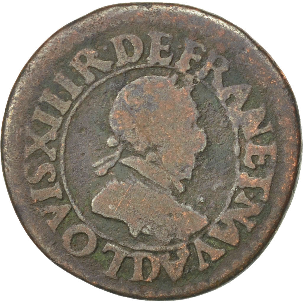 FRANCE, Double tournois, buste enfantin, Double Tournois, 1618, Lyon, KM #43.2,.