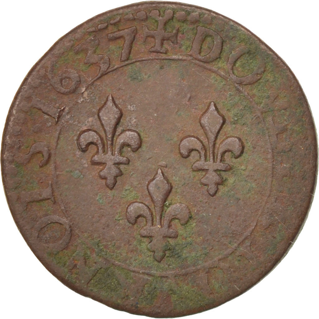 Monnaie, France, Louis XIII, Double tournois, buste laurée et drapé, Double