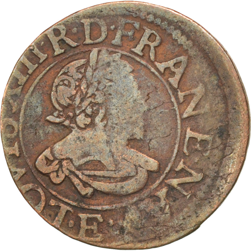 Coin, France, Louis XIII, Double tournois, buste laurée et drapé, Double