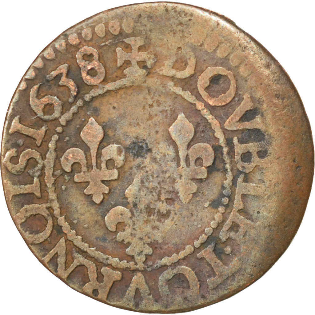Coin, France, Louis XIII, Double tournois, buste laurée et drapé, Double